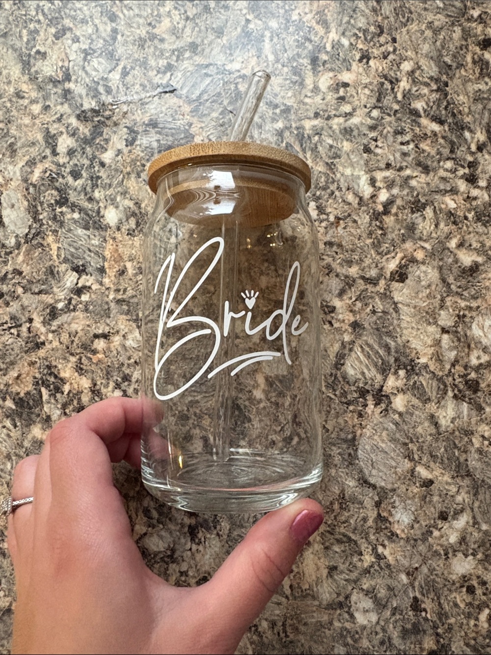 Bride Glass Jar Tumbler with Bamboo Lid & Straw